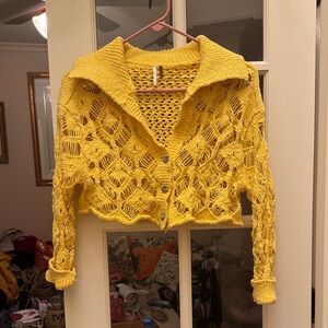 Free People Yellow Crocheted Women's Sweater